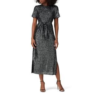 C/MEO COLLECTIVE Lustre Sequins Short Sleeve Midi Dress Black Women's Size XL